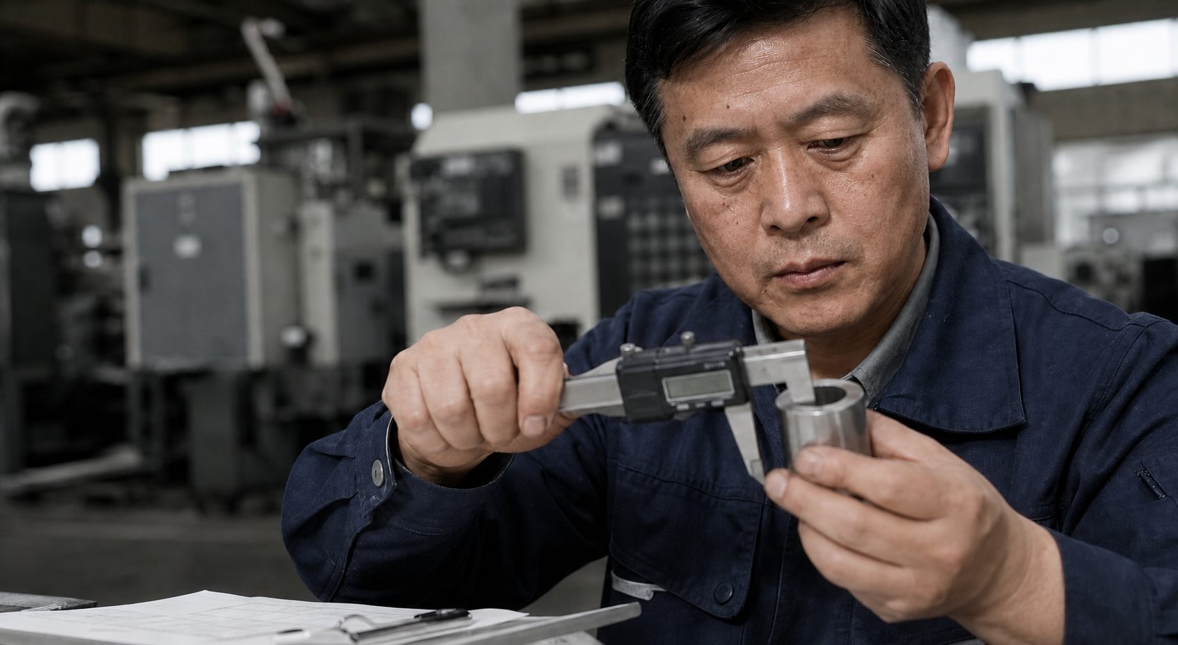 Quality engineer measuring a precision component